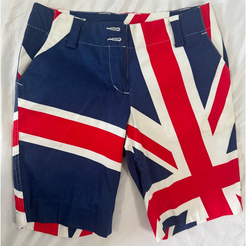 Loudmouth Golf Ladies Union Jack British Flag Shorts US 4 Red White Blue Stretch